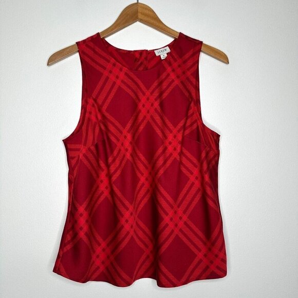 J Crew Sleeveless Plaid Top Size M Red Holiday - Picture 1 of 7
